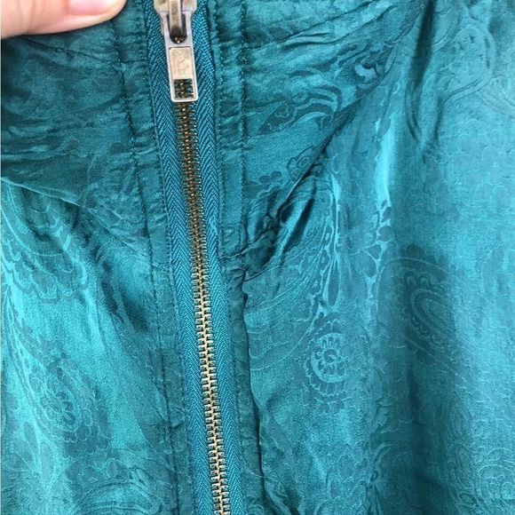 Vintage 90s 100% silk green paisley street wear bomber jacket Holiday & Winter - Picture 6 of 9